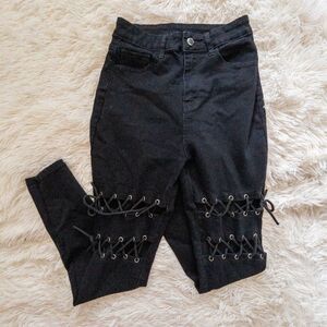 SHEIN lace up black skinny jeans size small